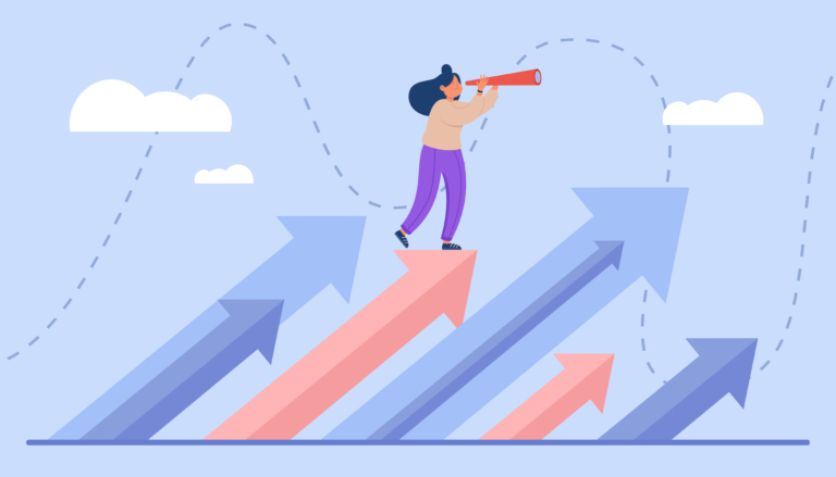 Top Web Design Trends for 2023: an illustration of a laptop screen with a modern, sleek design and various design elements, including dark mode, 3D design, micro-animations, asymmetry, bold typography, AI-powered personalization, and voice user interface