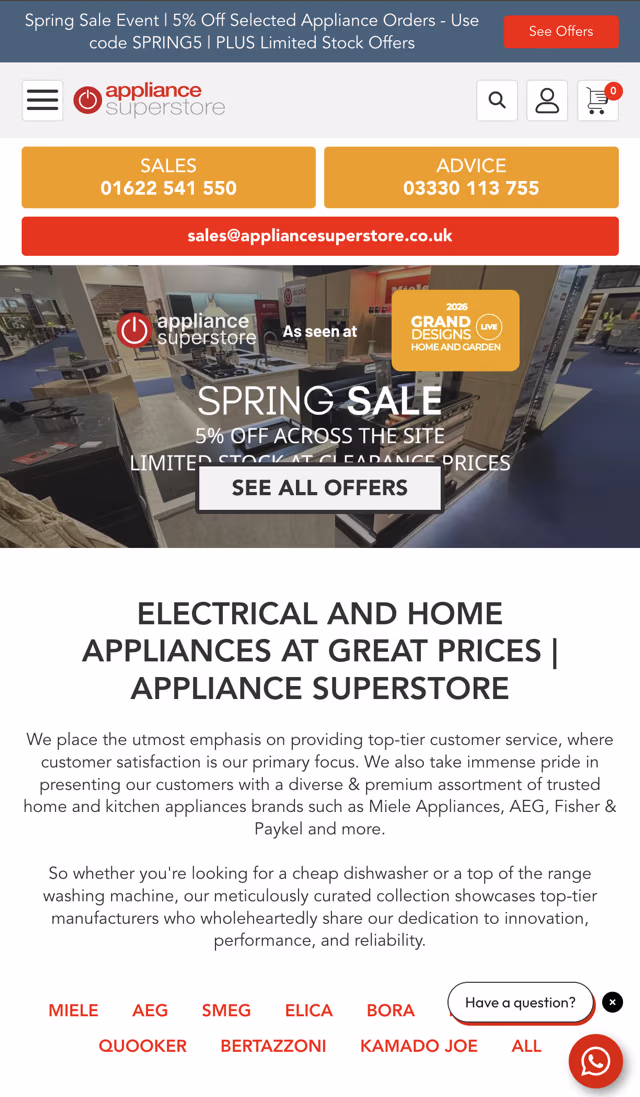 Appliance Superstore supporting interface screen from the case study