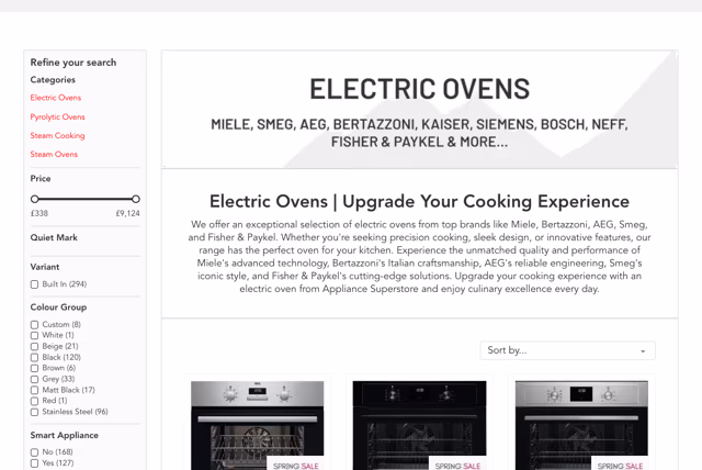 Appliance Superstore mobile or secondary screen from the case study