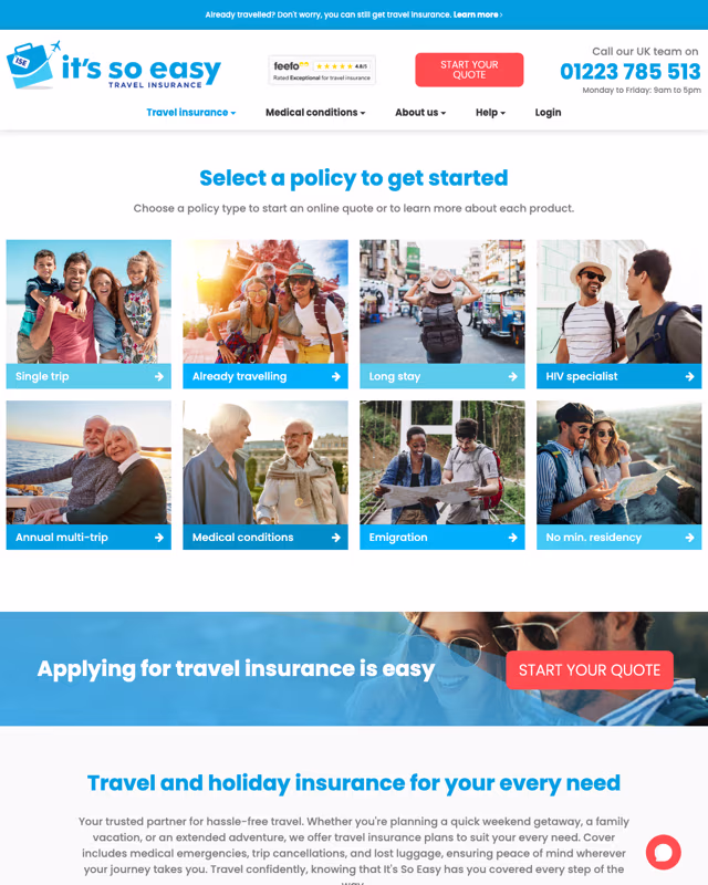 Its So Easy Travel Insurance supporting interface screen from the case study