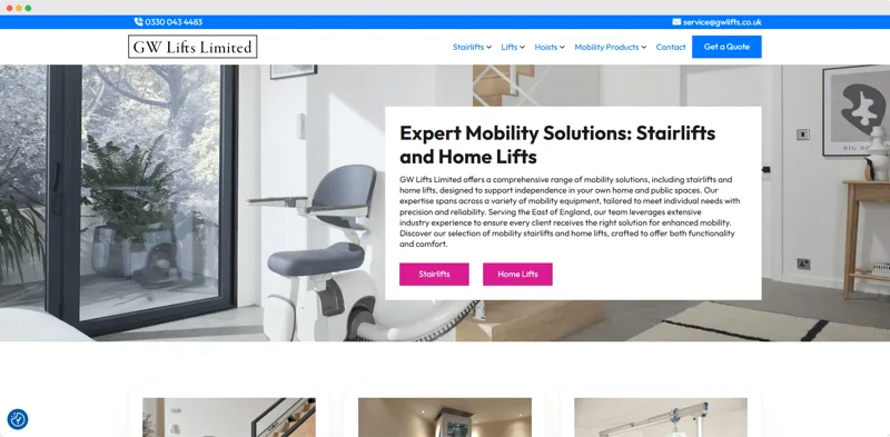 GW Lifts Ltd website project preview.