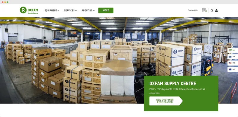 Oxfam Supply Centre website project preview.