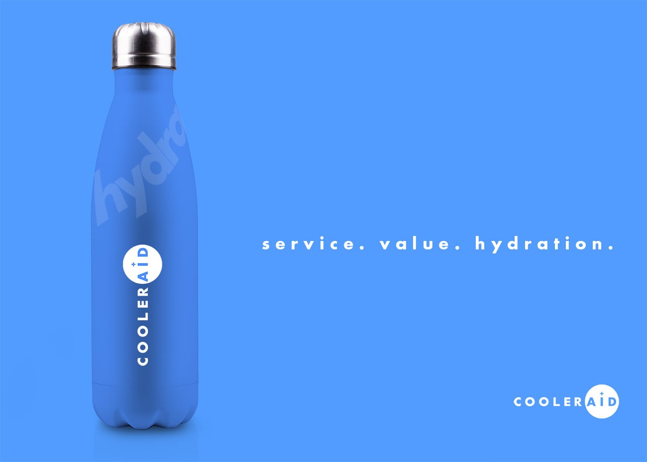 Conceptual design for the Cooleraid water bottle with their company brand slogan on it.